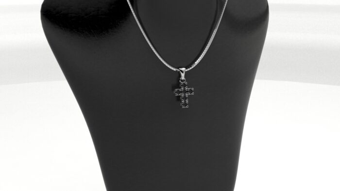 collana croce con diamanti neri in oro bianco